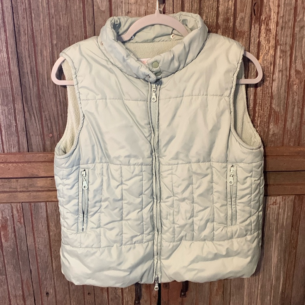 Women’s Juniors Vintage Retro Seventy Seven 77 Pastel Zip Up Puffer Crop Vest